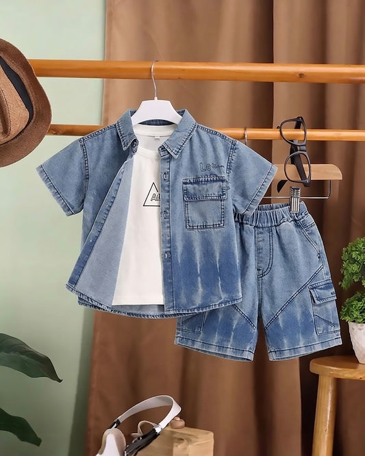 3-Piece Denim Co-ord Set with Sleeveless T-Shirt