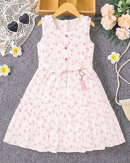 Flower Embroidered Frock Dress with Belt Detail