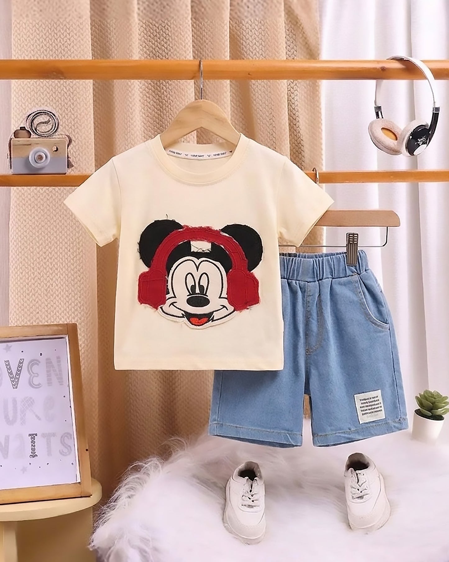 Mickey Mouse Appliquéd T-Shirt & Denim Co-ord Set
