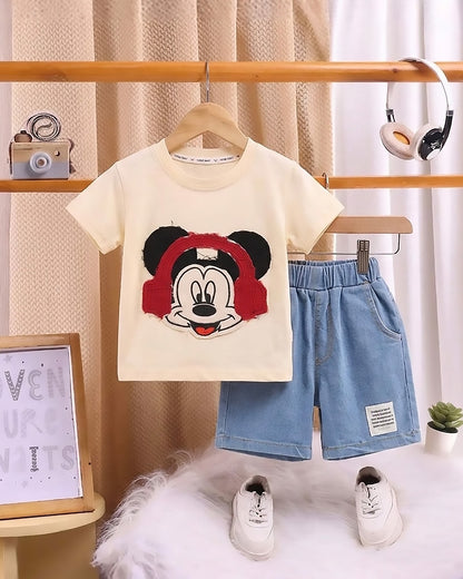 Mickey Mouse Appliquéd T-Shirt & Denim Co-ord Set