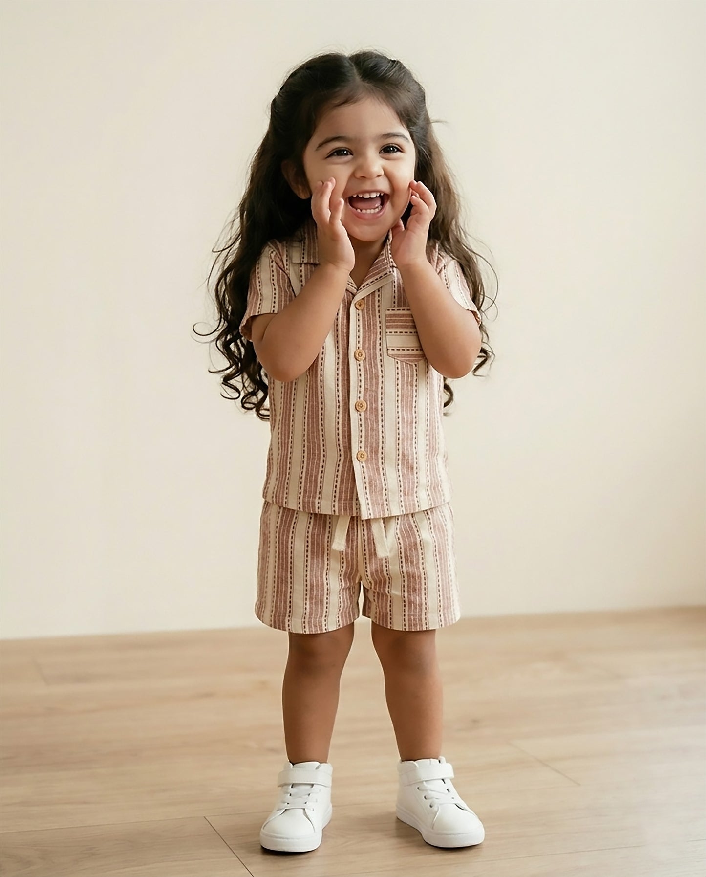 Vertical Stitched Textured Shirt & Shorts Co-ord Set