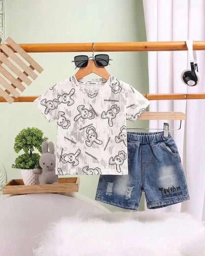 Luck Bunny Printed T-Shirt / Denim Co-Ord With Fanny Pack