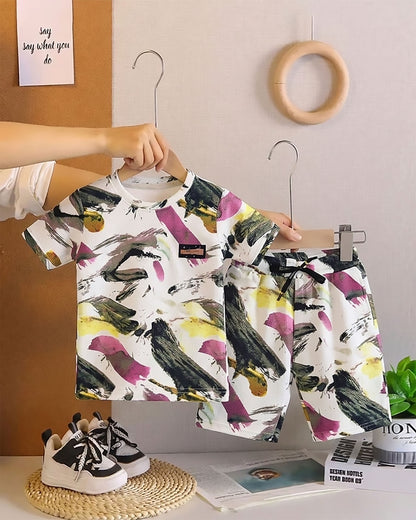 Color Art Check Textured T-Shirt & Shorts Co-ord Set