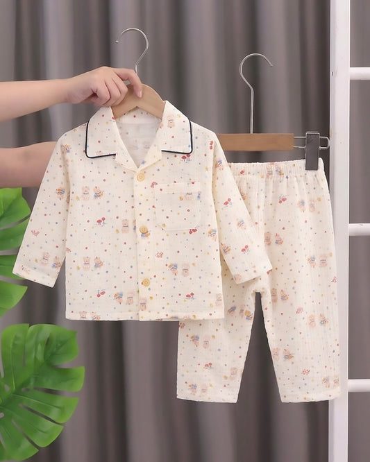 Colorful Star Sky Printed Crinkled Muslin Night Suit