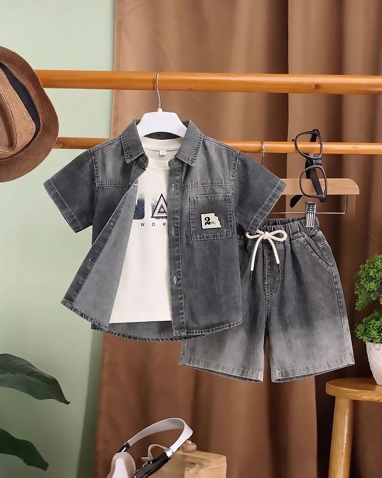 3-Piece Denim Co-ord Set with Sleeveless T-Shirt