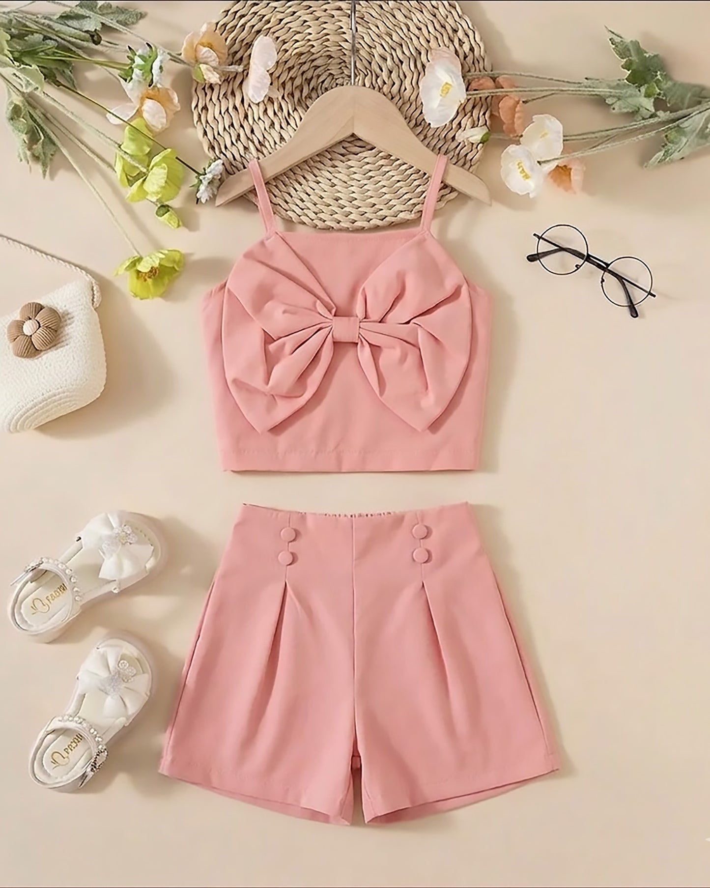 Spaghetti Top with Big Bow Detail & Shorts Set
