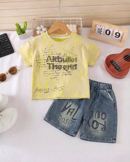 Ripped Textured T-Shirt / Denim Co-Ord Set