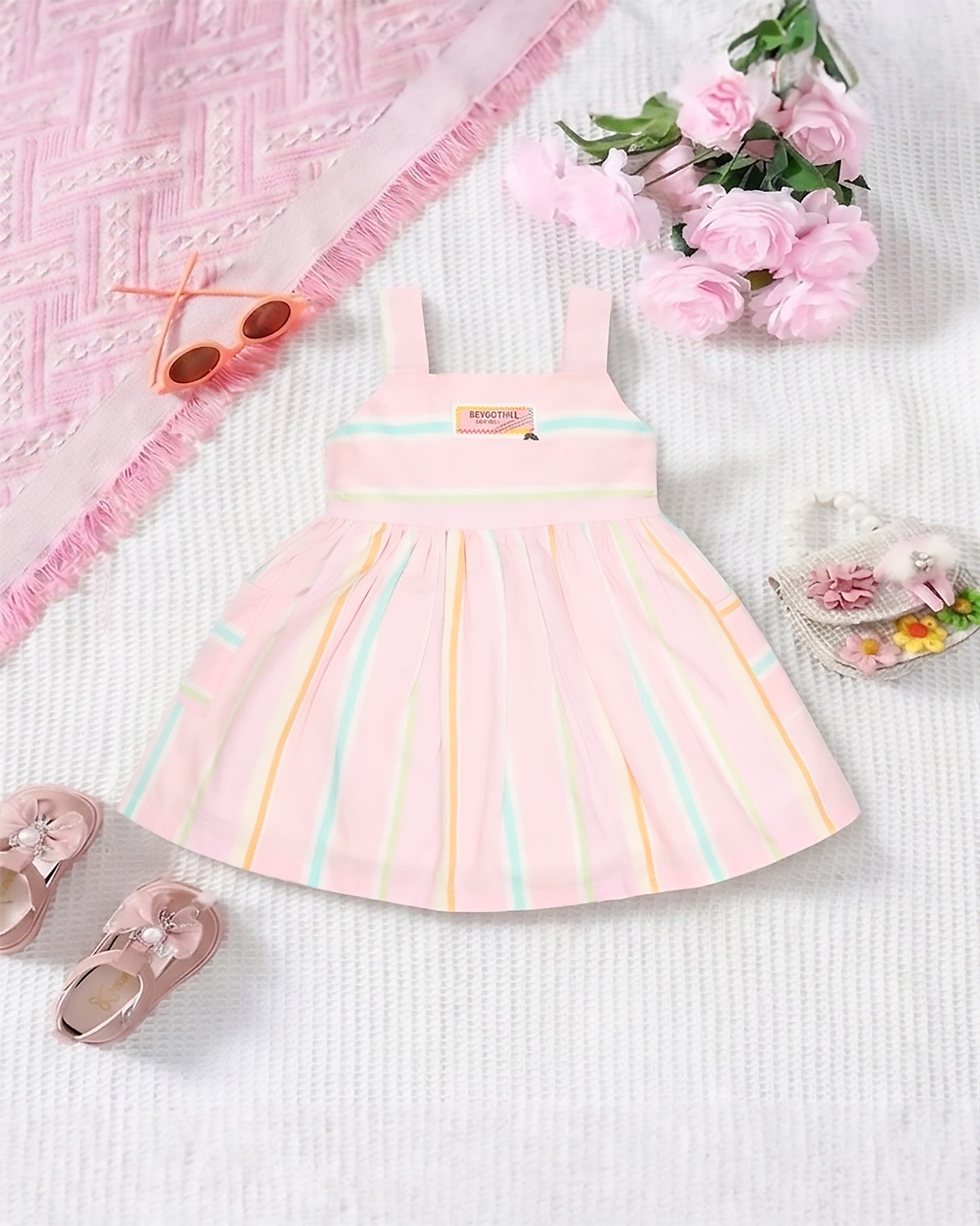 Striped Printed Pastel Shade Casual Frock Dress