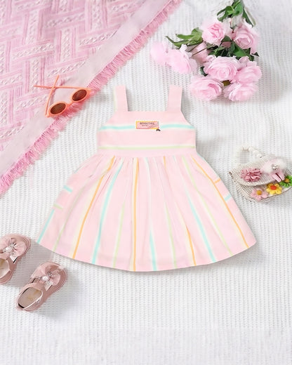 Striped Printed Pastel Shade Casual Frock Dress
