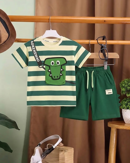 Stripe Textured Croco Face Appliquéd Co-ord Set