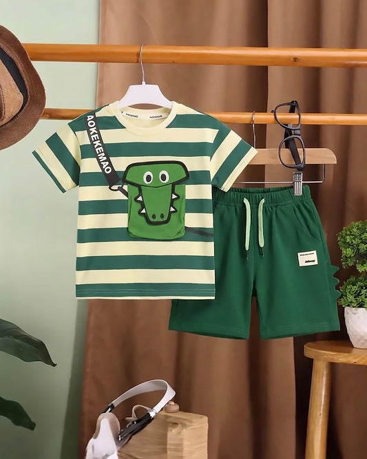 Stripe Textured Croco Face Appliquéd Co-ord Set