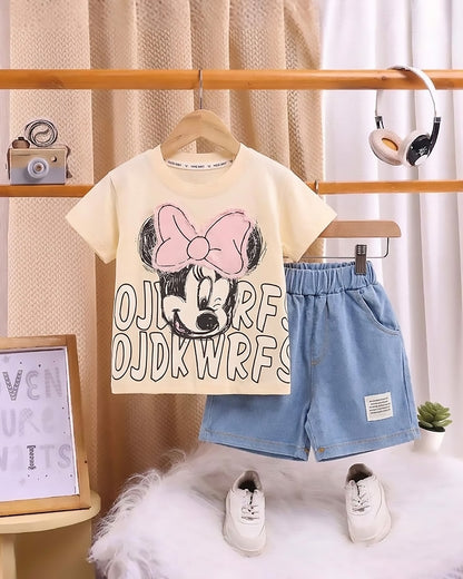 Minnie Mouse Appliquéd T-Shirt & Denim Co-ord Set