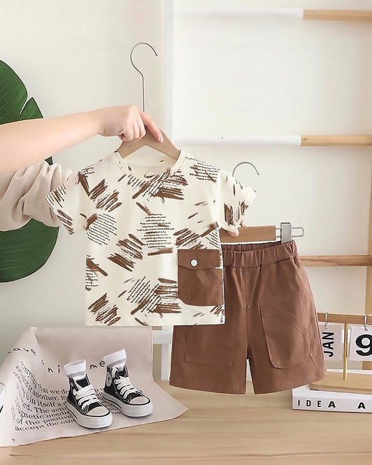 Overall Graphic Printed T-Shirt & Contrasting Shorts Co-ord Set