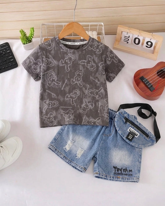Luck Bunny Printed T-Shirt / Denim Co-Ord With Fanny Pack