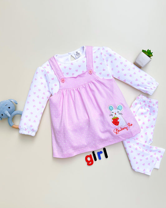 Knitted Frock with Appliqué Embroidery & Heart Print