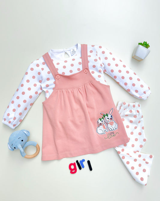 Knitted Frock with Applique Embroidery & Polka Dot Print
