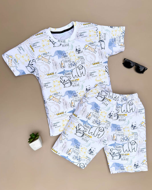 Animal Printed T-Shirt & Shorts Co-Ord Set