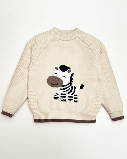 Baby Zebra Appliquéd Textured Sweater