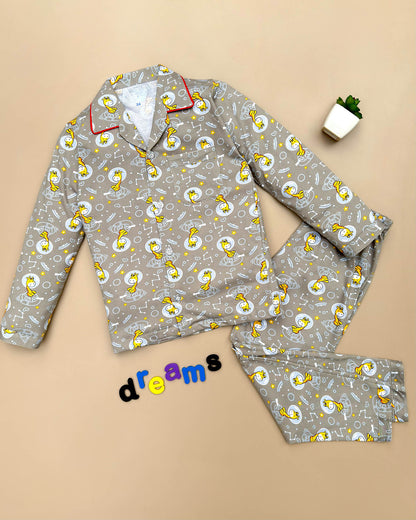 Baby Giraffe Full Sleeves Hosiery Printed Night Suit