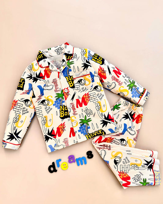 Funky Printed Full Sleeves Hosiery Printed Night Suit