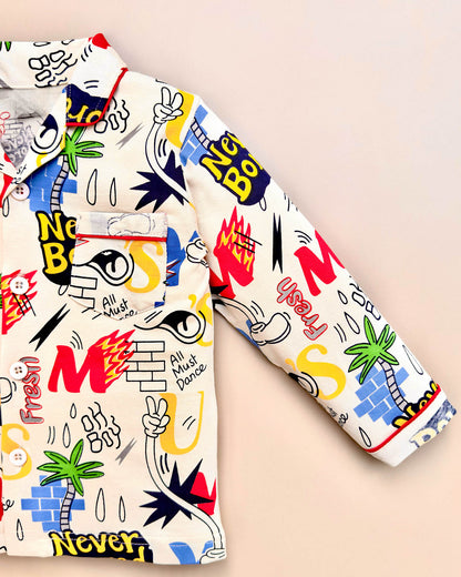 Funky Printed Full Sleeves Hosiery Printed Night Suit