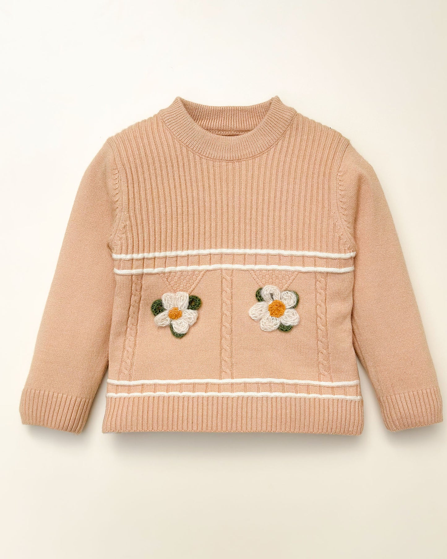 Flower Appliqued Knitted Sweater Co-Ord Set