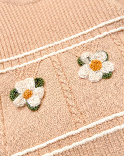 Flower Appliqued Knitted Sweater Co-Ord Set