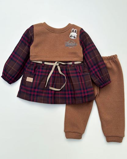 Vintage Check Fleeced Casual Dress Co-Ord Set