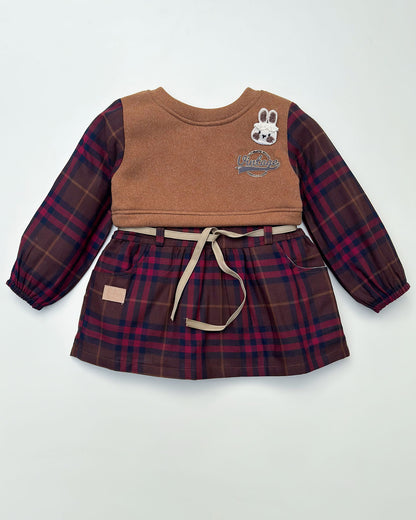 Vintage Check Fleeced Casual Dress Co-Ord Set