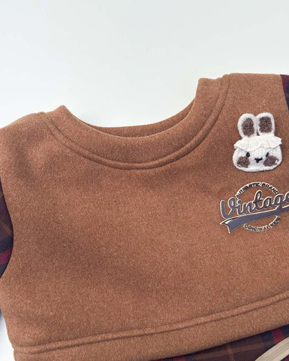 Vintage Check Fleeced Casual Dress Co-Ord Set