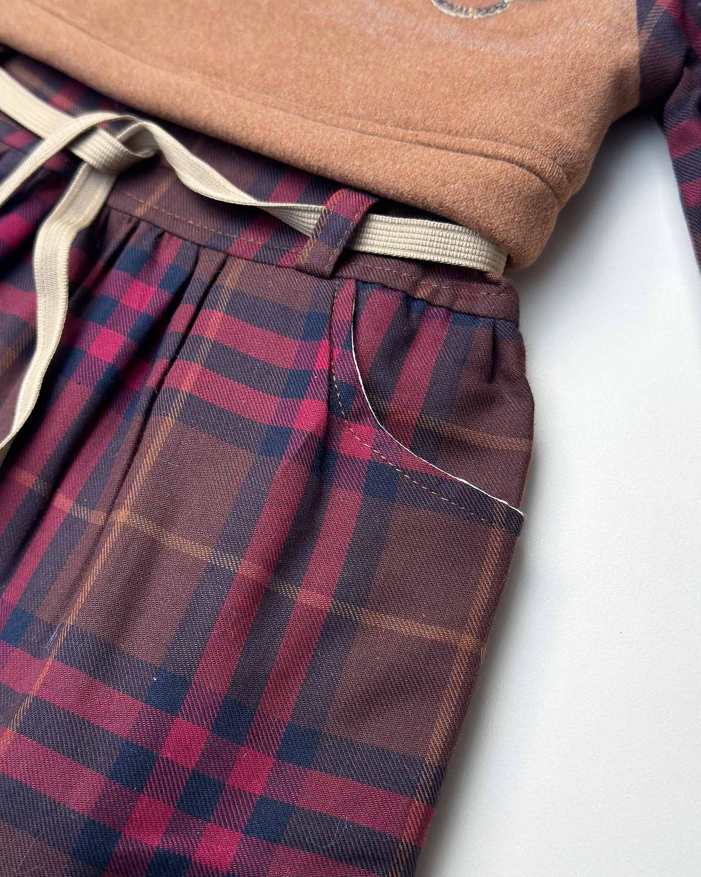 Vintage Check Fleeced Casual Dress Co-Ord Set