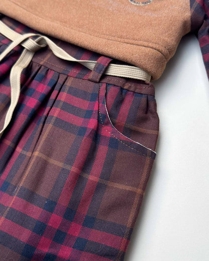 Vintage Check Fleeced Casual Dress Co-Ord Set