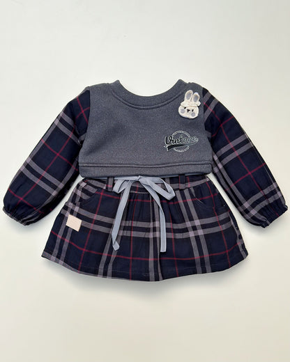 Vintage Check Fleeced Casual Dress Co-Ord Set