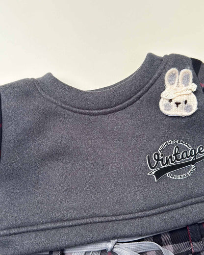 Vintage Check Fleeced Casual Dress Co-Ord Set