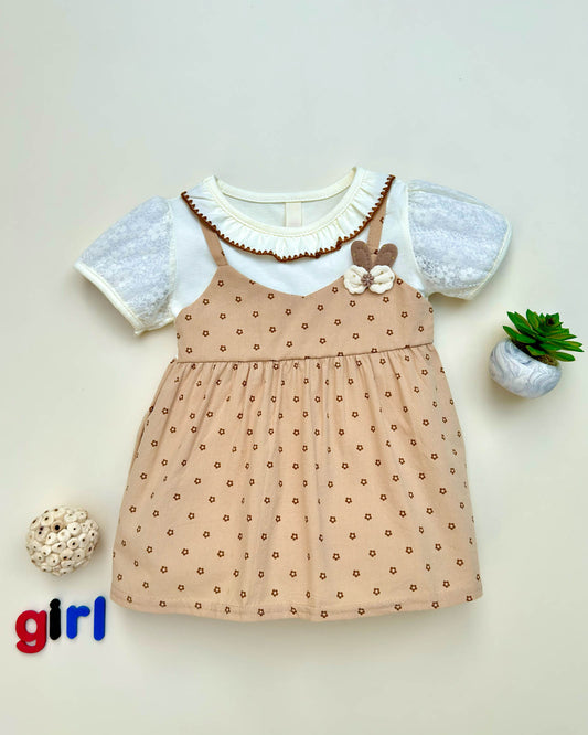 Flower Print Ruffled Neckline Casual Frock