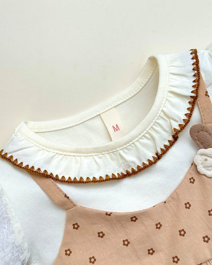 Flower Print Ruffled Neckline Casual Frock