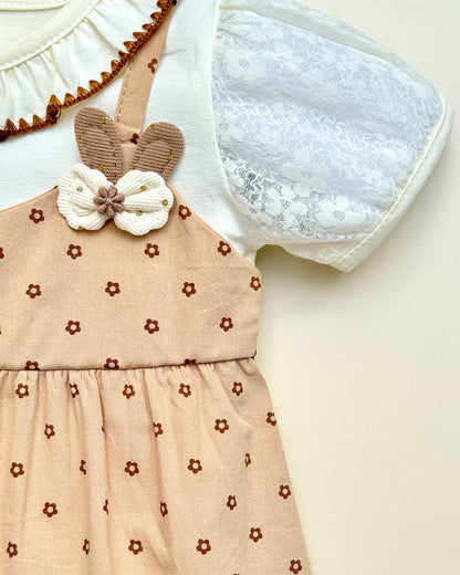 Flower Print Ruffled Neckline Casual Frock
