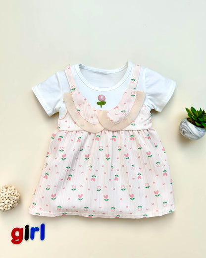 Floral Print Embroidered Casual Frock