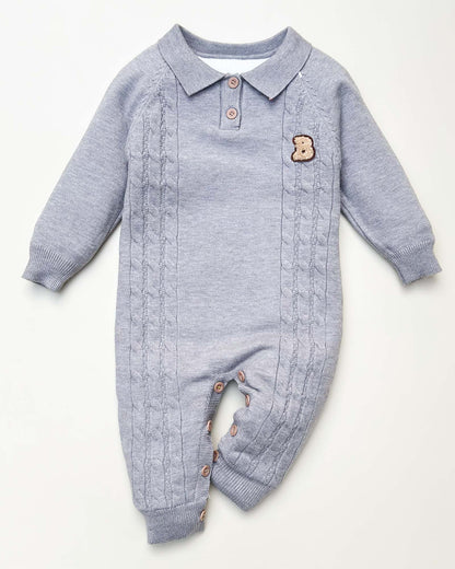 B Appliqued Fleeced Cable Knit Sweater Romper