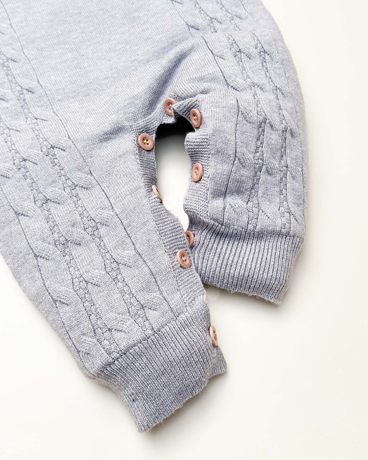 B Appliqued Fleeced Cable Knit Sweater Romper