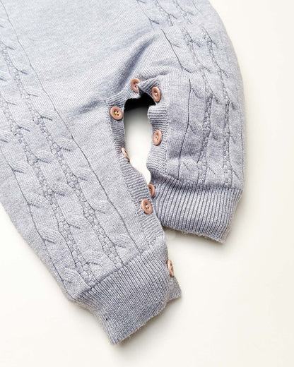 B Appliqued Fleeced Cable Knit Sweater Romper