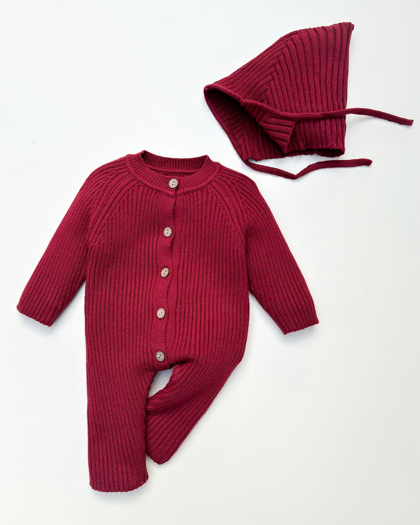 Rib Knit Sweater Romper with Beanie