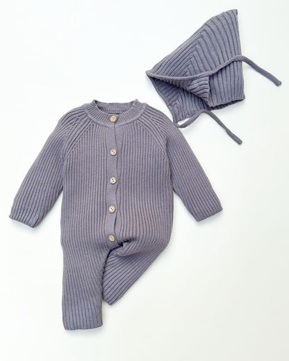 Rib Knit Sweater Romper with Beanie