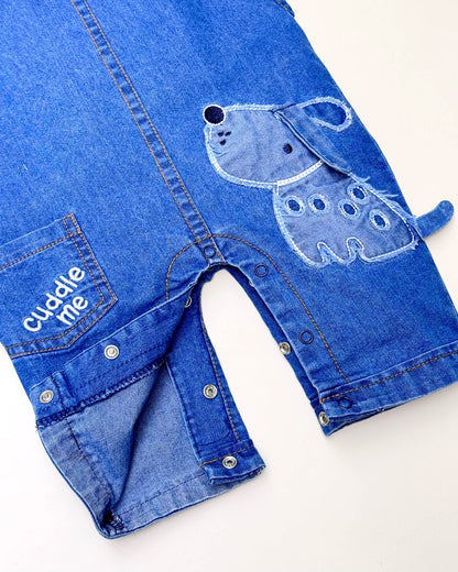 Printed T-Shirt With Denim Dungaree Romper & Applique Embroidery
