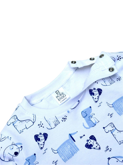 Printed T-Shirt With Denim Dungaree Romper & Applique Embroidery