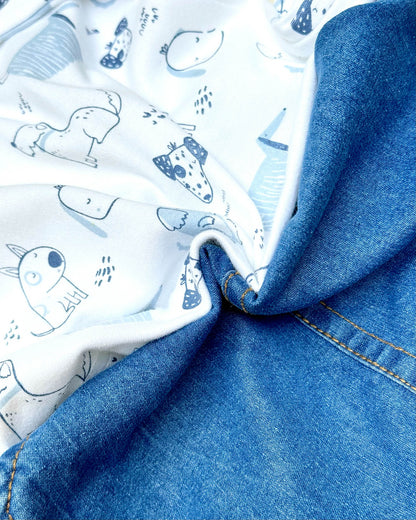 Printed T-Shirt With Denim Dungaree Romper & Applique Embroidery