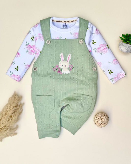 Knitted Printed T-Shirt With Dungaree Applique Embroidery