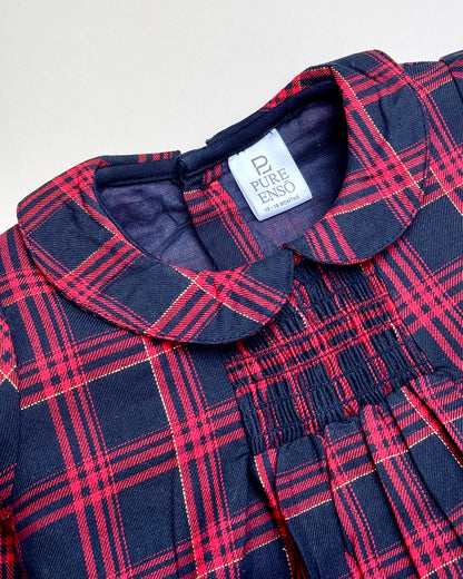 Full Sleeves Red Check Frock With Smocking