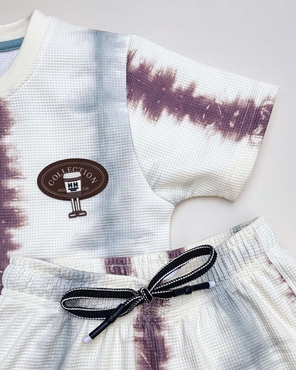 Tie-Dye Striped Check Texture T-Shirt & Shorts Co-ord Set