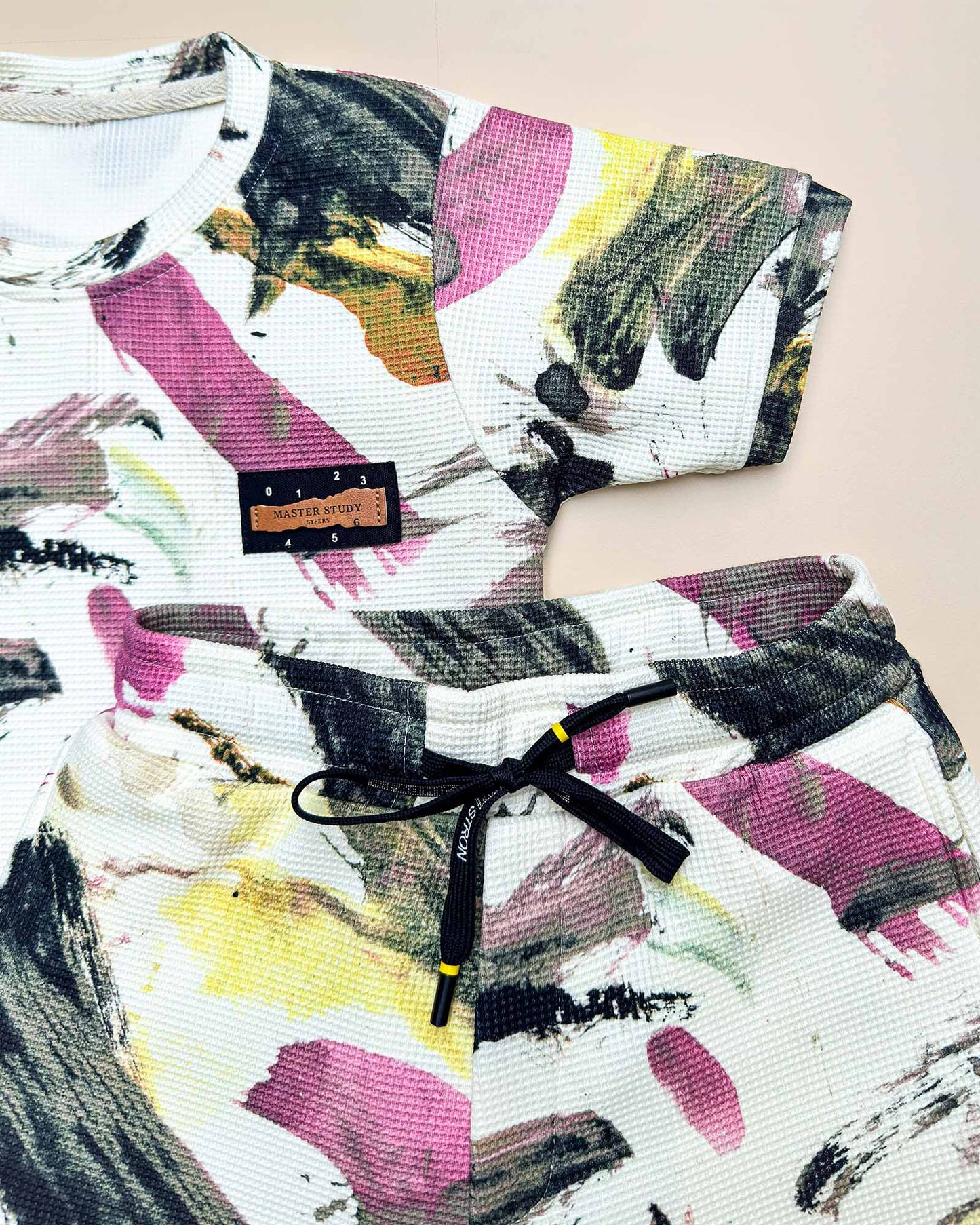 Color Art Check Textured T-Shirt & Shorts Co-ord Set